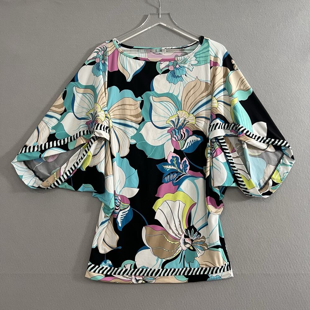 Trina Turk Dolman Kimono Sleeve Swim Cover Up Dress Tunic Size Small Floral